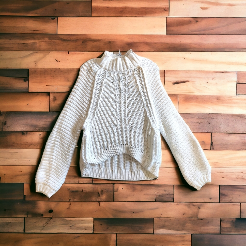 Free People Sweetheart Womens Chunky Knit Sweater Blue Balloon Sleeve S
